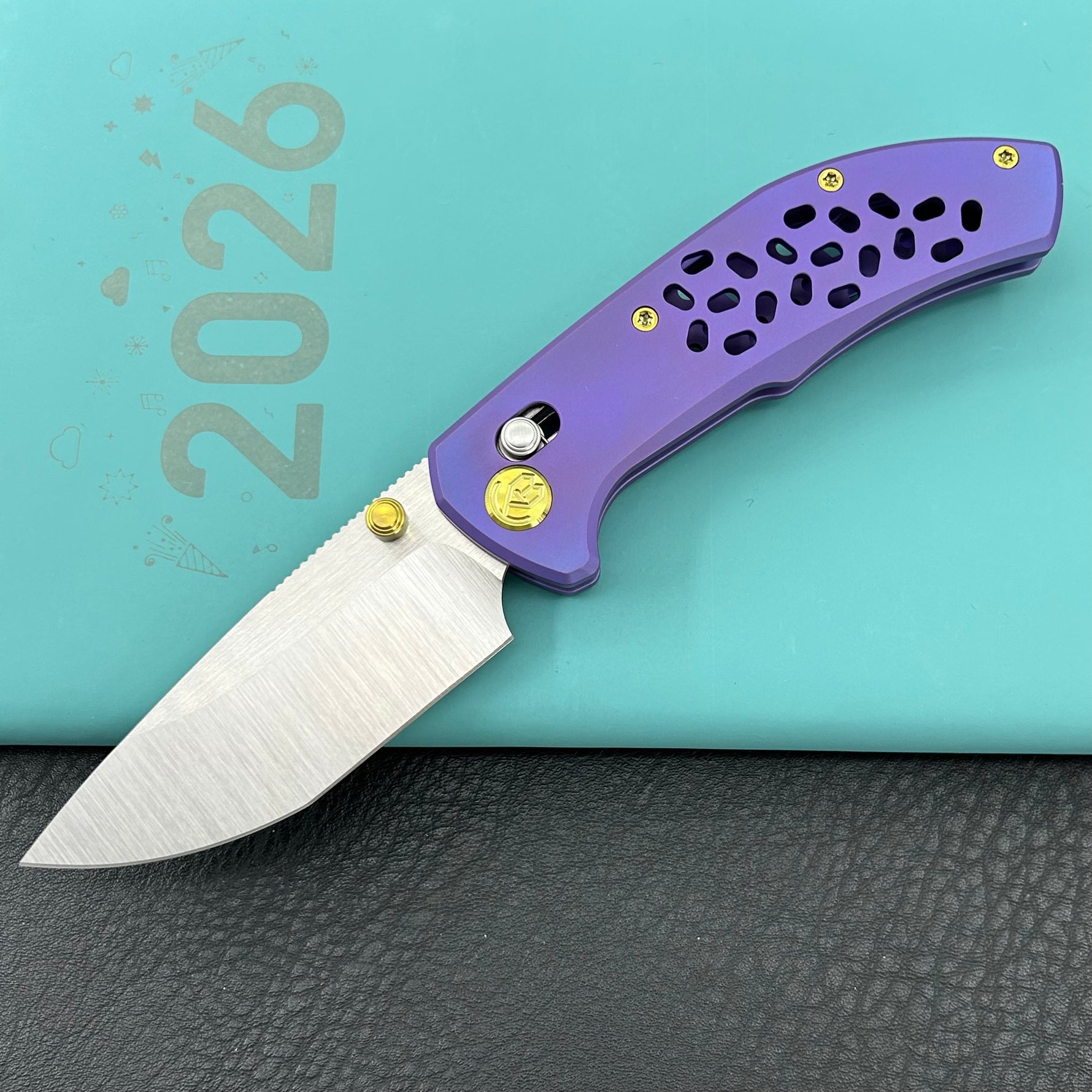 KB KNIVES KB326B Trillium Folding Knife Blurple Ano Titanium Handle 3.11'' Belt Satin M390 Blade