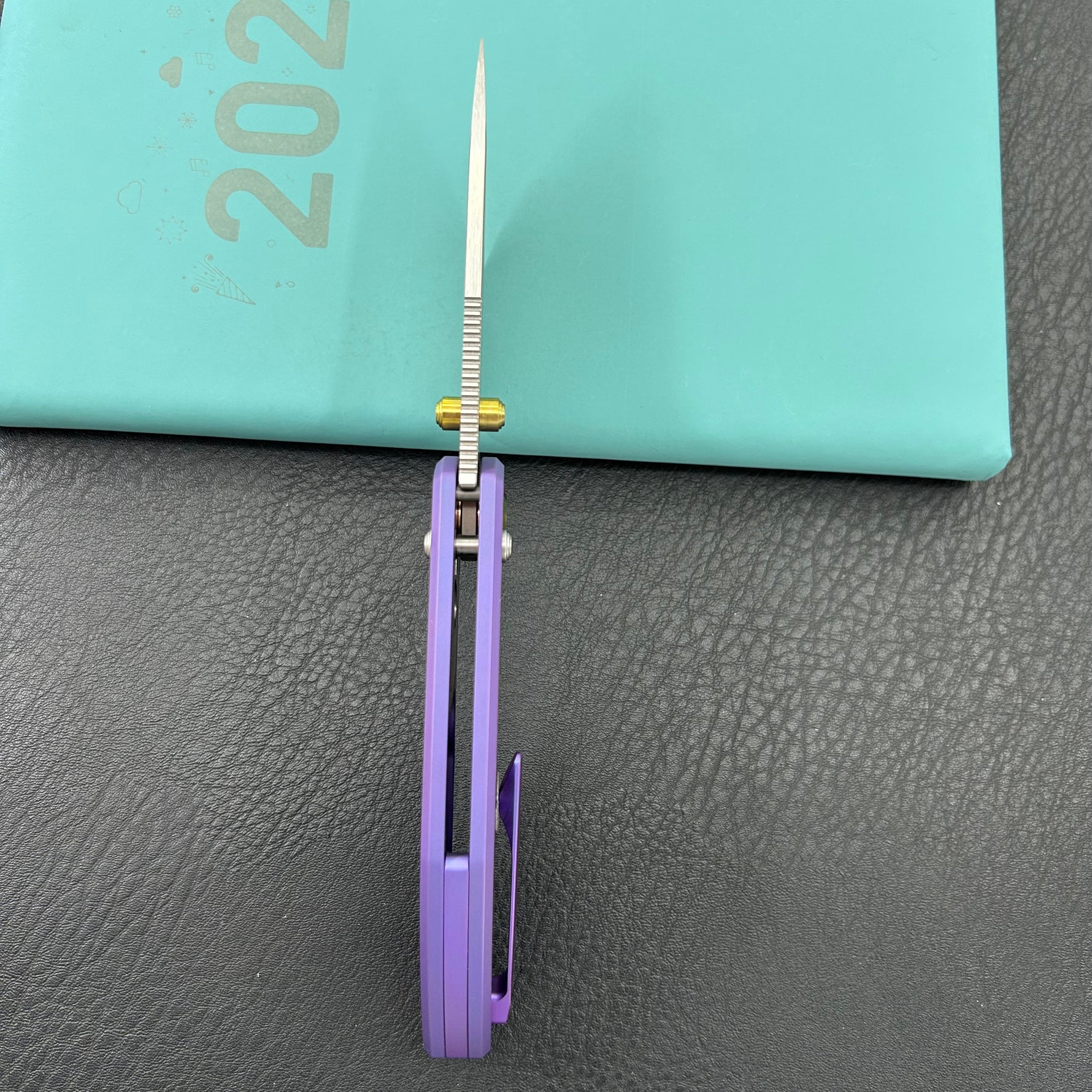 KB KNIVES KB326B Trillium Folding Knife Blurple Ano Titanium Handle 3.11'' Belt Satin M390 Blade