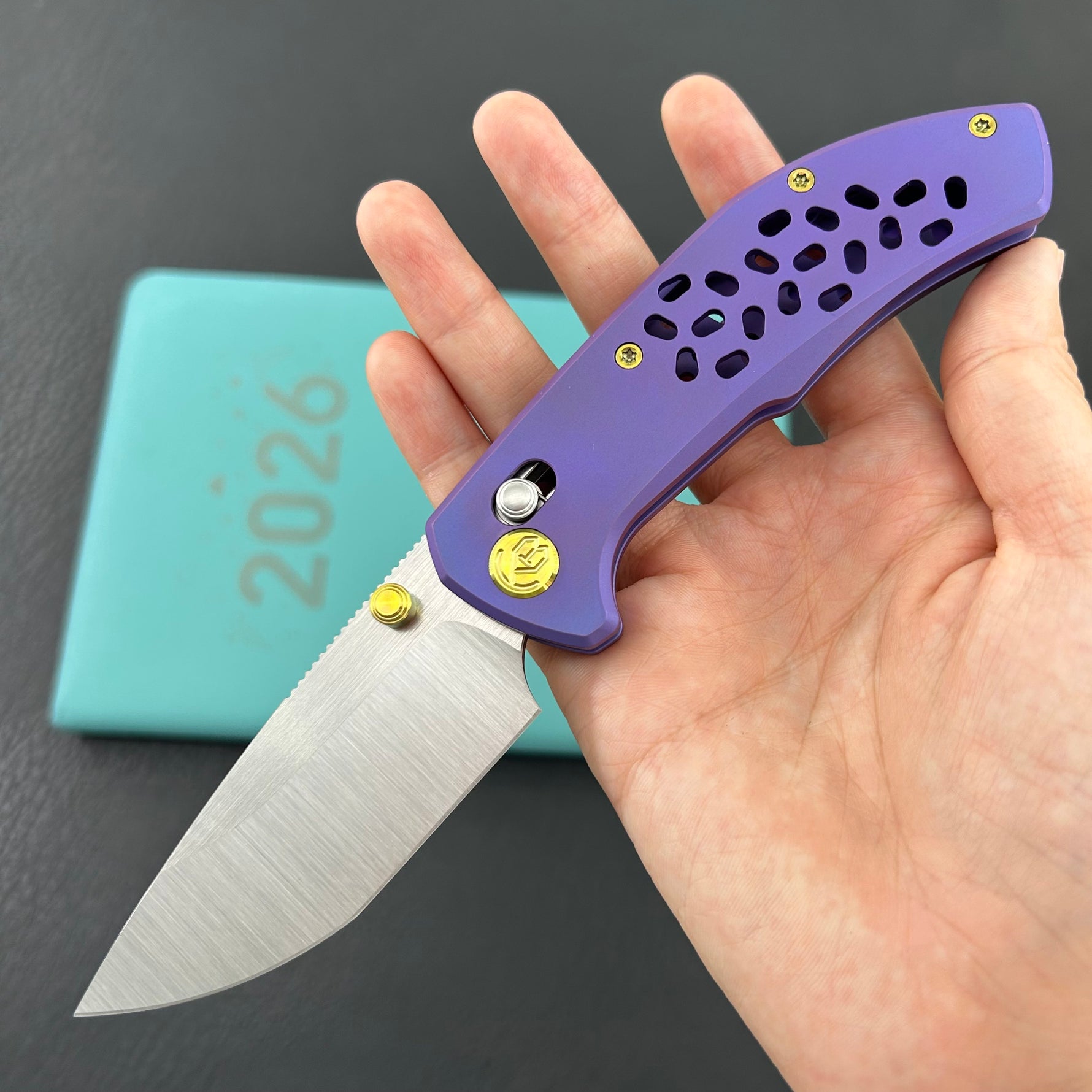 KB KNIVES KB326B Trillium Folding Knife Blurple Ano Titanium Handle 3.11'' Belt Satin M390 Blade