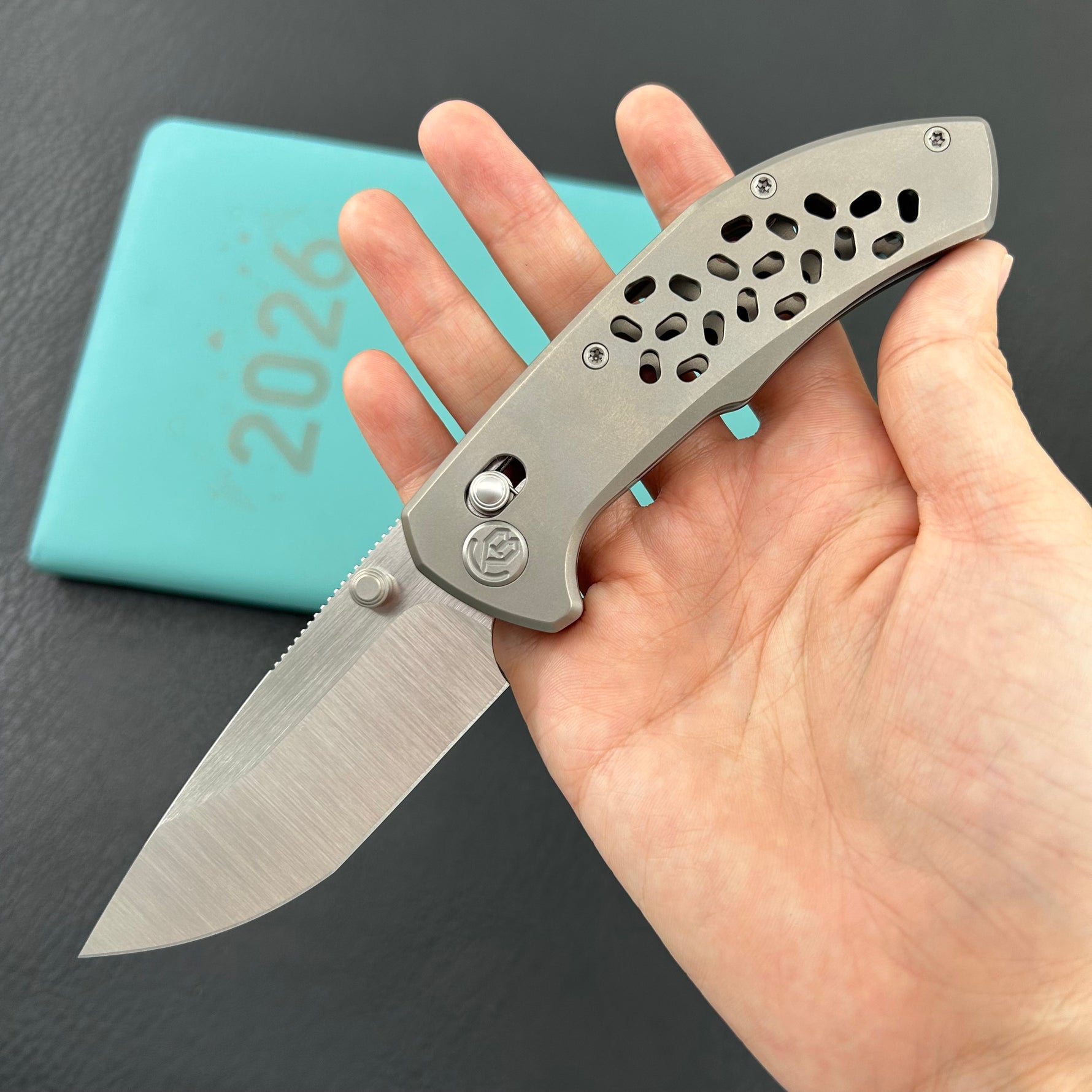 KB KNIVES KB326A Trillium Folding Knife Grey Titanium Handle 3.11'' Belt Satin M390 Blade