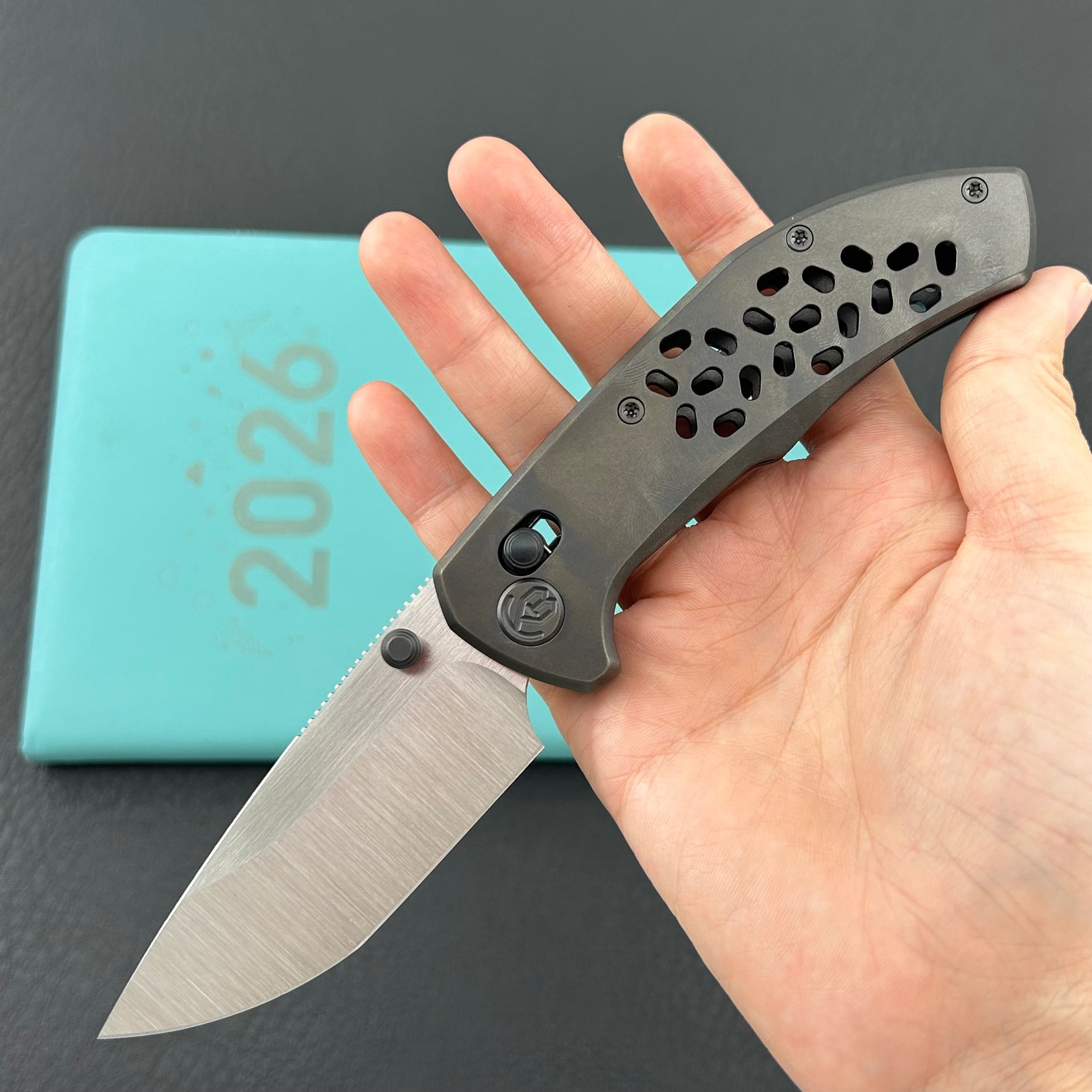 KB KNIVES KB326C Trillium Folding Knife DLC Titanium Handle 3.11'' Belt Satin M390 Blade