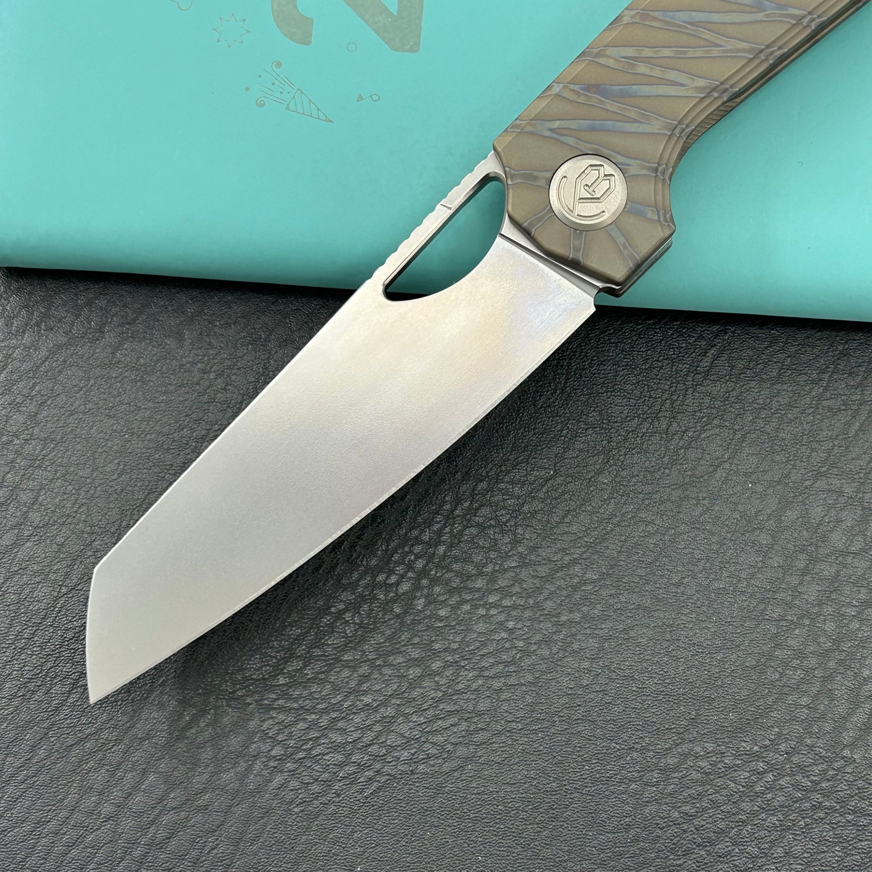 KB KNIVES KB339B Elang Frame Lock Folding Knife Flamed Titanium Handle 3.86" Silver Bead Blast S35VN Blade