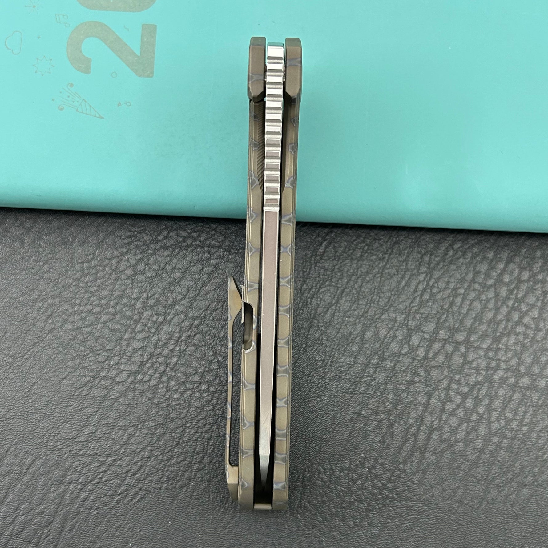 KB KNIVES KB339B Elang Frame Lock Folding Knife Flamed Titanium Handle 3.86" Silver Bead Blast S35VN Blade
