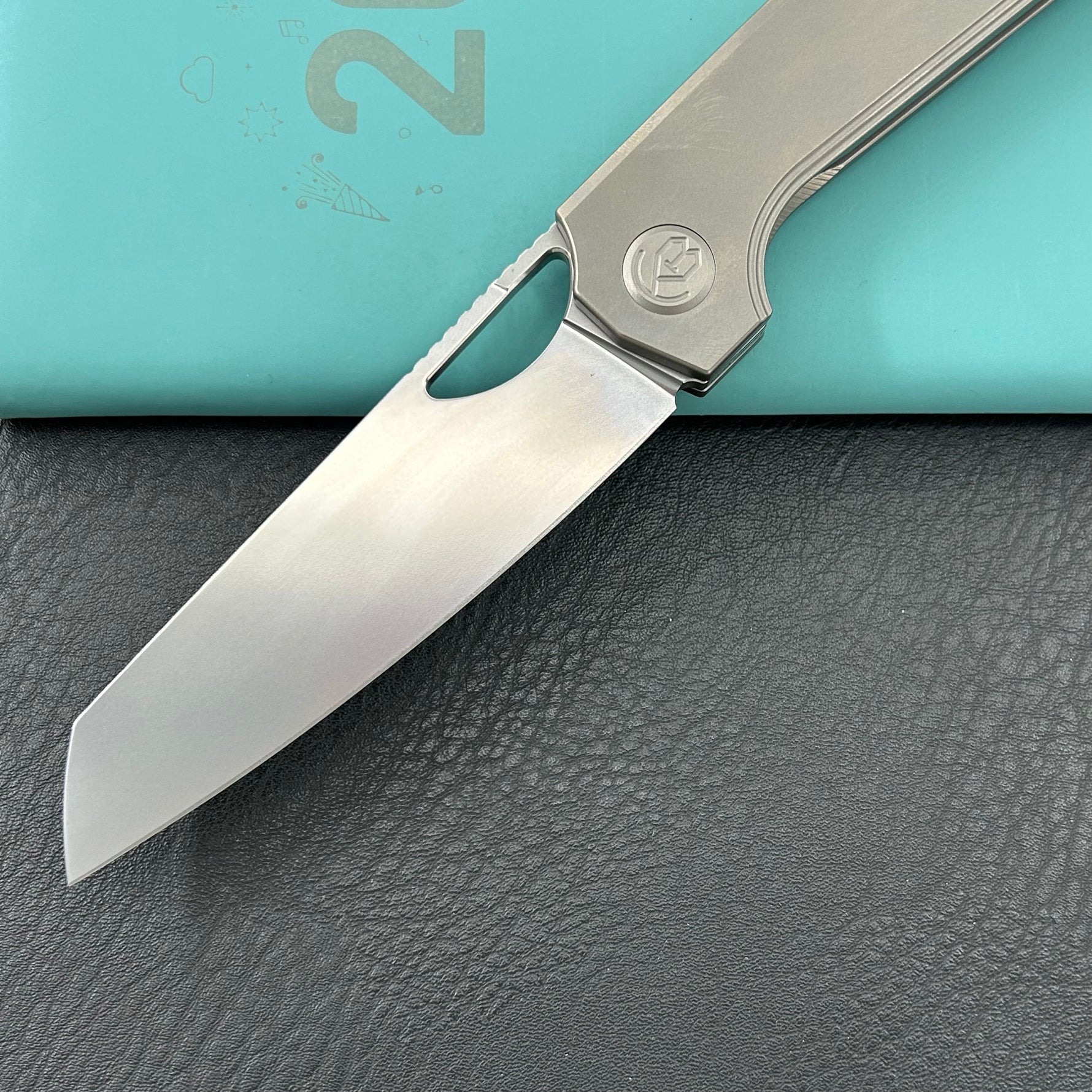 KB KNIVES KB339A Elang Frame Lock Folding Knife Silver Sandblast Titanium Handle 3.86" Silver Bead Blast S35VN Blade