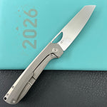 KB KNIVES KB339A Elang Frame Lock Folding Knife Silver Sandblast Titanium Handle 3.86" Silver Bead Blast S35VN Blade
