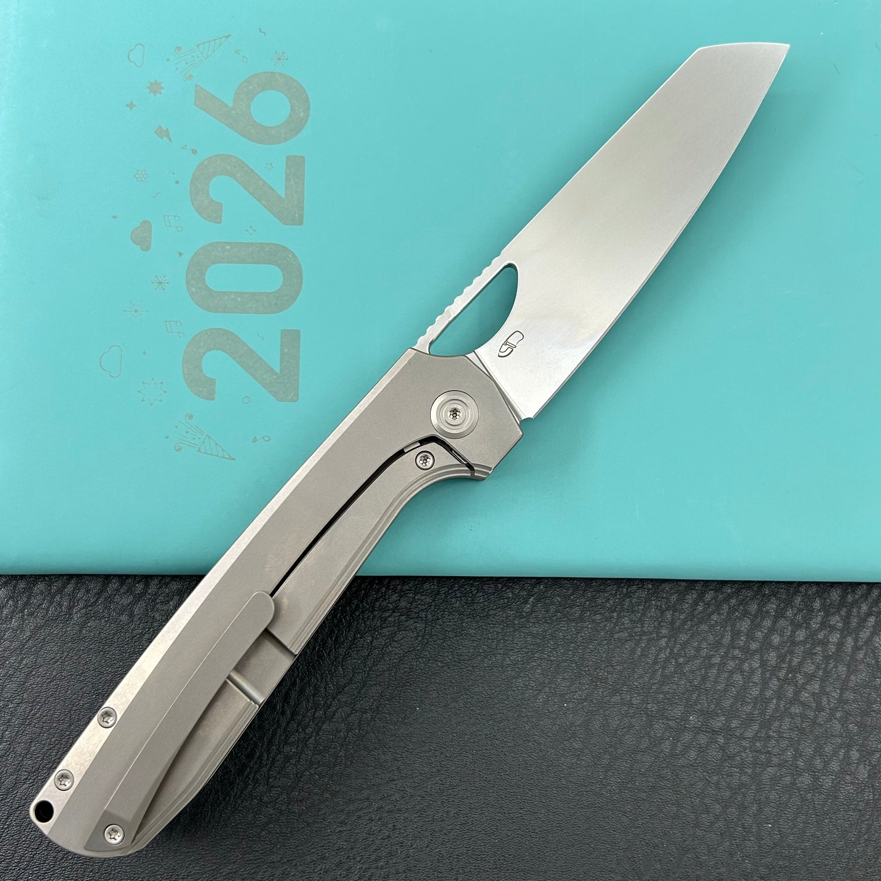 KB KNIVES KB339A Elang Frame Lock Folding Knife Silver Sandblast Titanium Handle 3.86" Silver Bead Blast S35VN Blade
