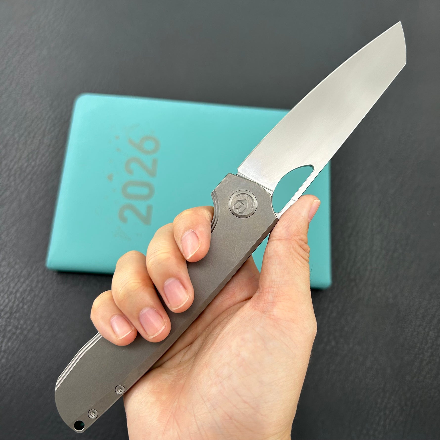 KB KNIVES KB339A Elang Frame Lock Folding Knife Silver Sandblast Titanium Handle 3.86" Silver Bead Blast S35VN Blade