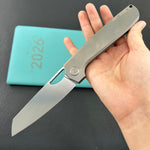 KB KNIVES KB339A Elang Frame Lock Folding Knife Silver Sandblast Titanium Handle 3.86" Silver Bead Blast S35VN Blade