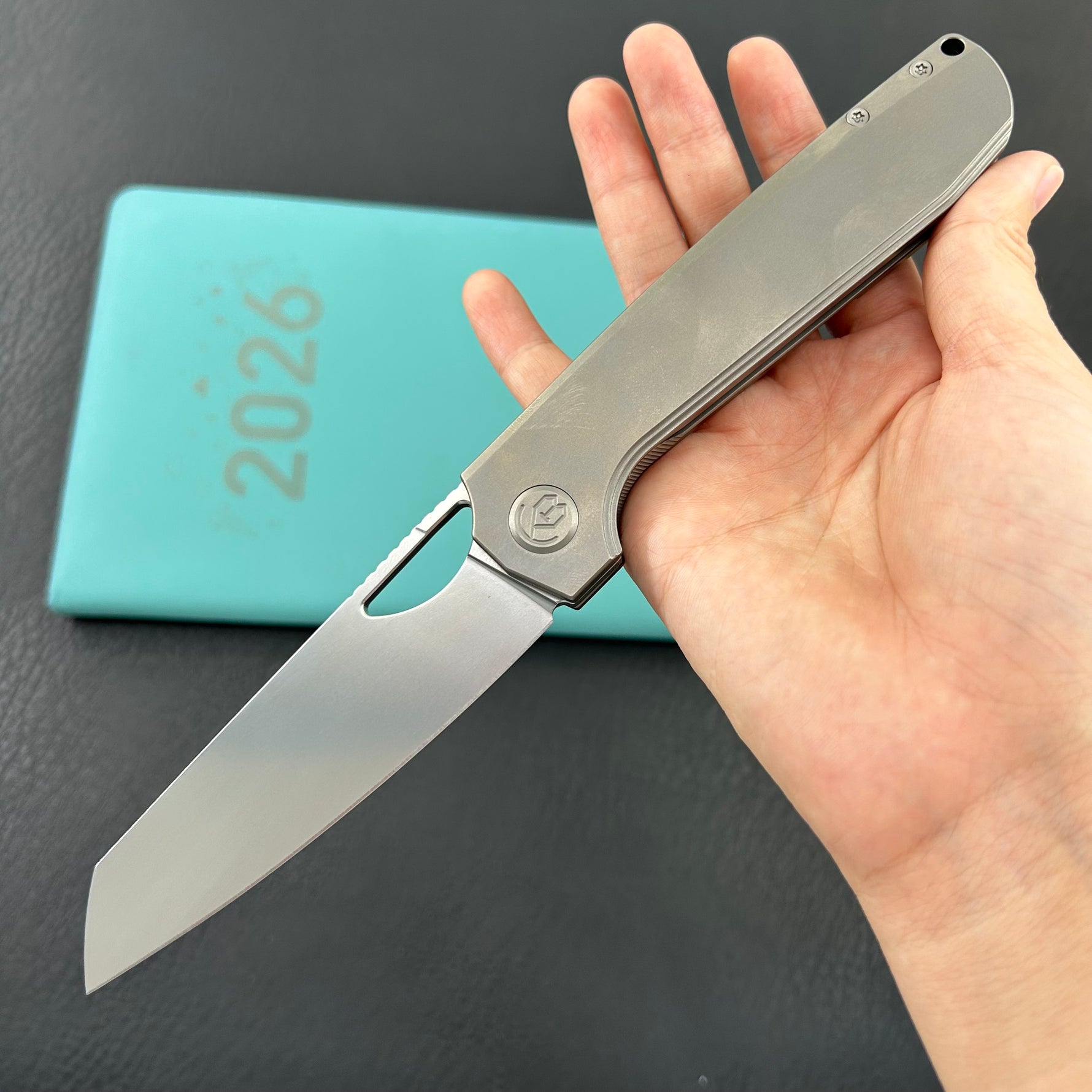 KB KNIVES KB339A Elang Frame Lock Folding Knife Silver Sandblast Titanium Handle 3.86" Silver Bead Blast S35VN Blade