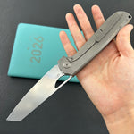 KB KNIVES KB339A Elang Frame Lock Folding Knife Silver Sandblast Titanium Handle 3.86" Silver Bead Blast S35VN Blade