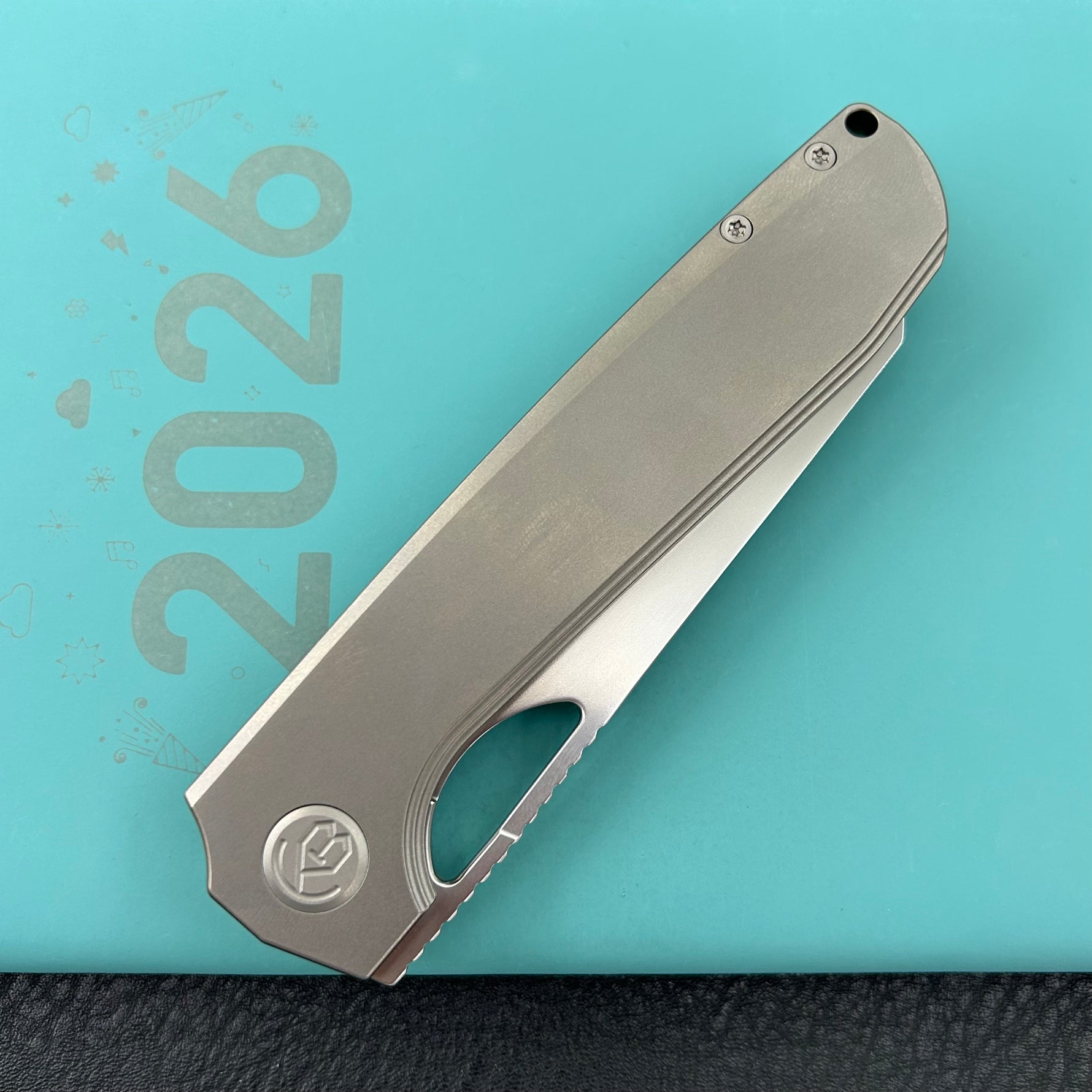 KB KNIVES KB339A Elang Frame Lock Folding Knife Silver Sandblast Titanium Handle 3.86" Silver Bead Blast S35VN Blade