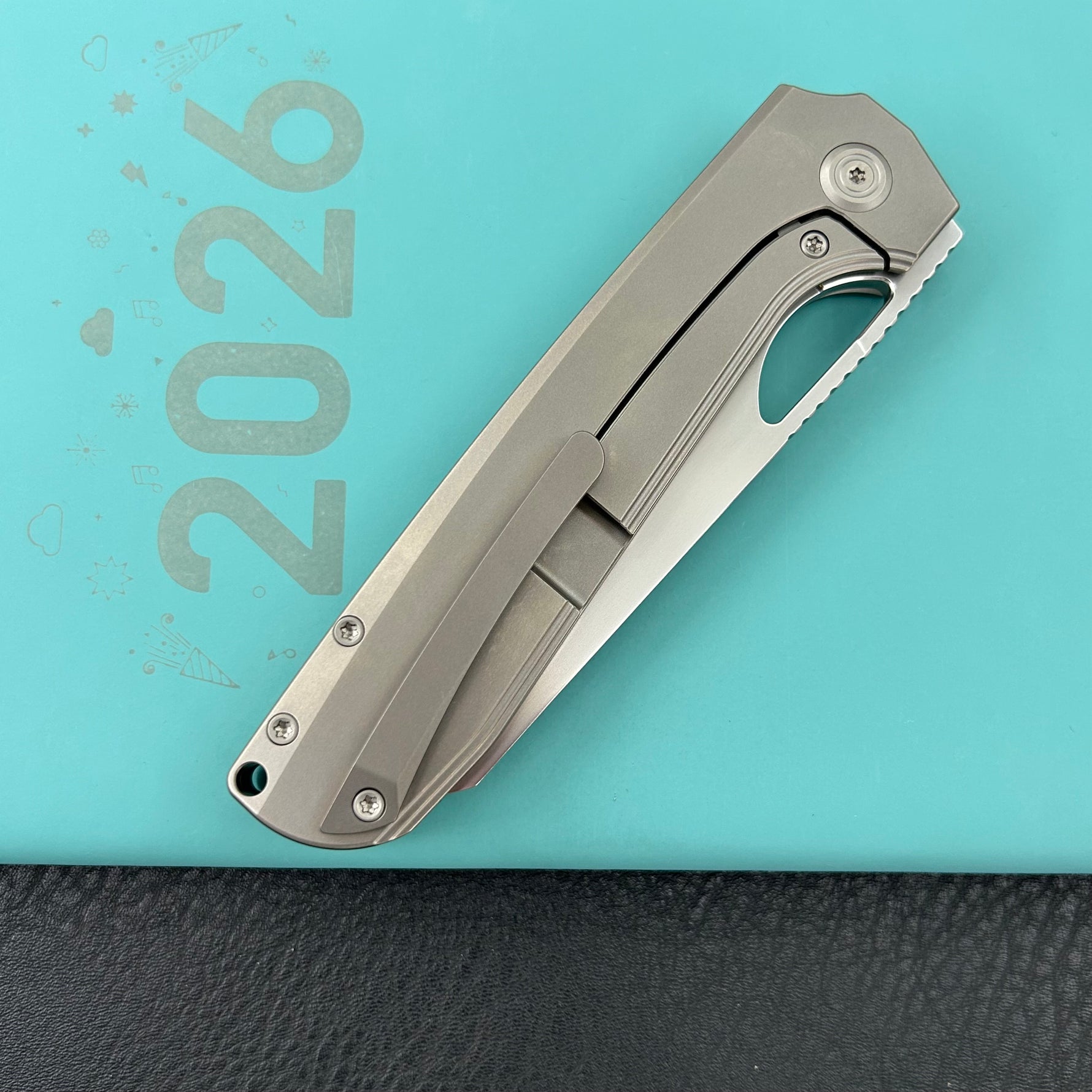 KB KNIVES KB339A Elang Frame Lock Folding Knife Silver Sandblast Titanium Handle 3.86" Silver Bead Blast S35VN Blade