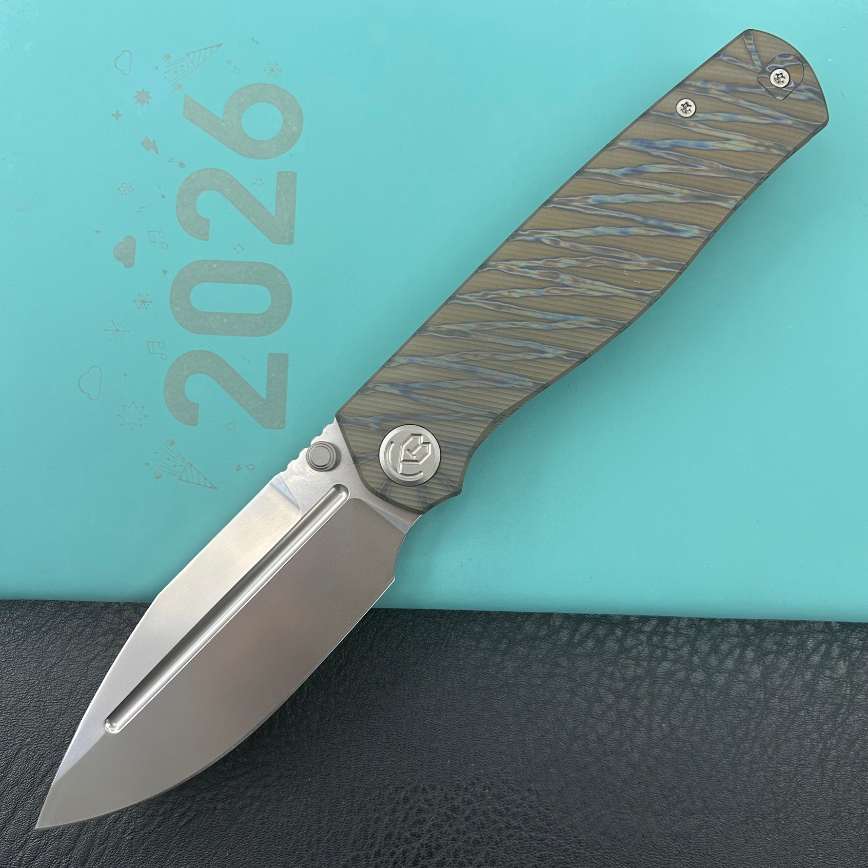 B KNIVES KB471B Albatross Tactical Folding Knife Flamed Titanium with Micro Milling 3.74" Silver Beadblast M390