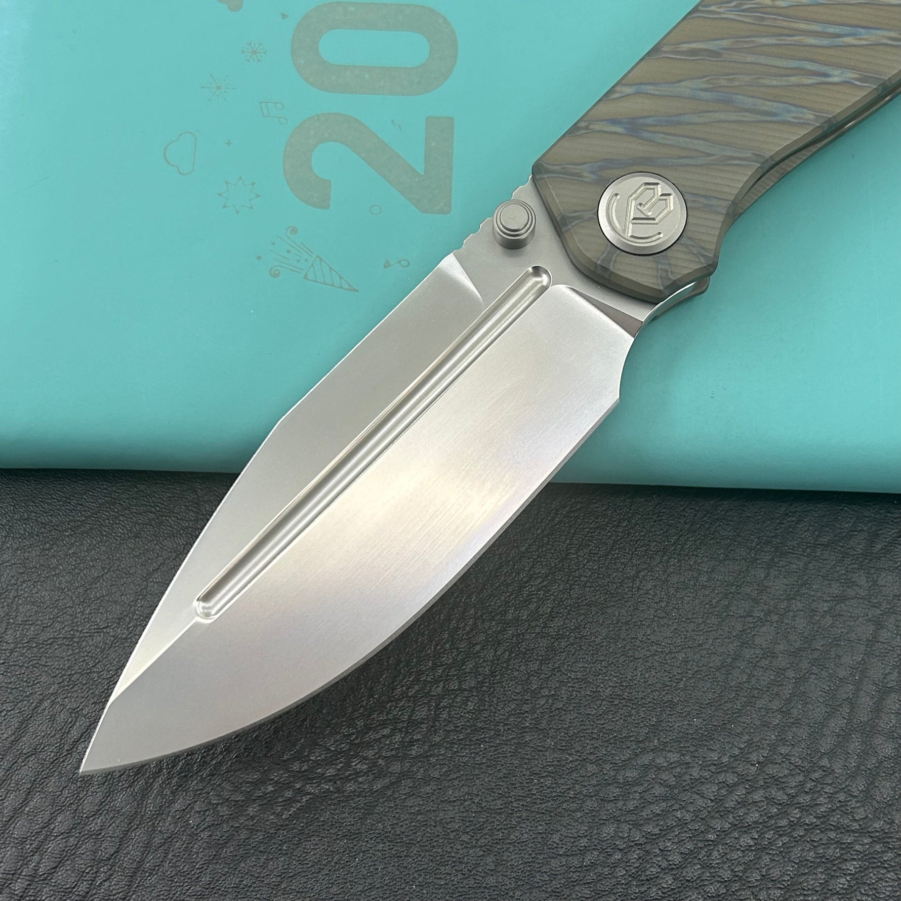 B KNIVES KB471B Albatross Tactical Folding Knife Flamed Titanium with Micro Milling 3.74" Silver Beadblast M390
