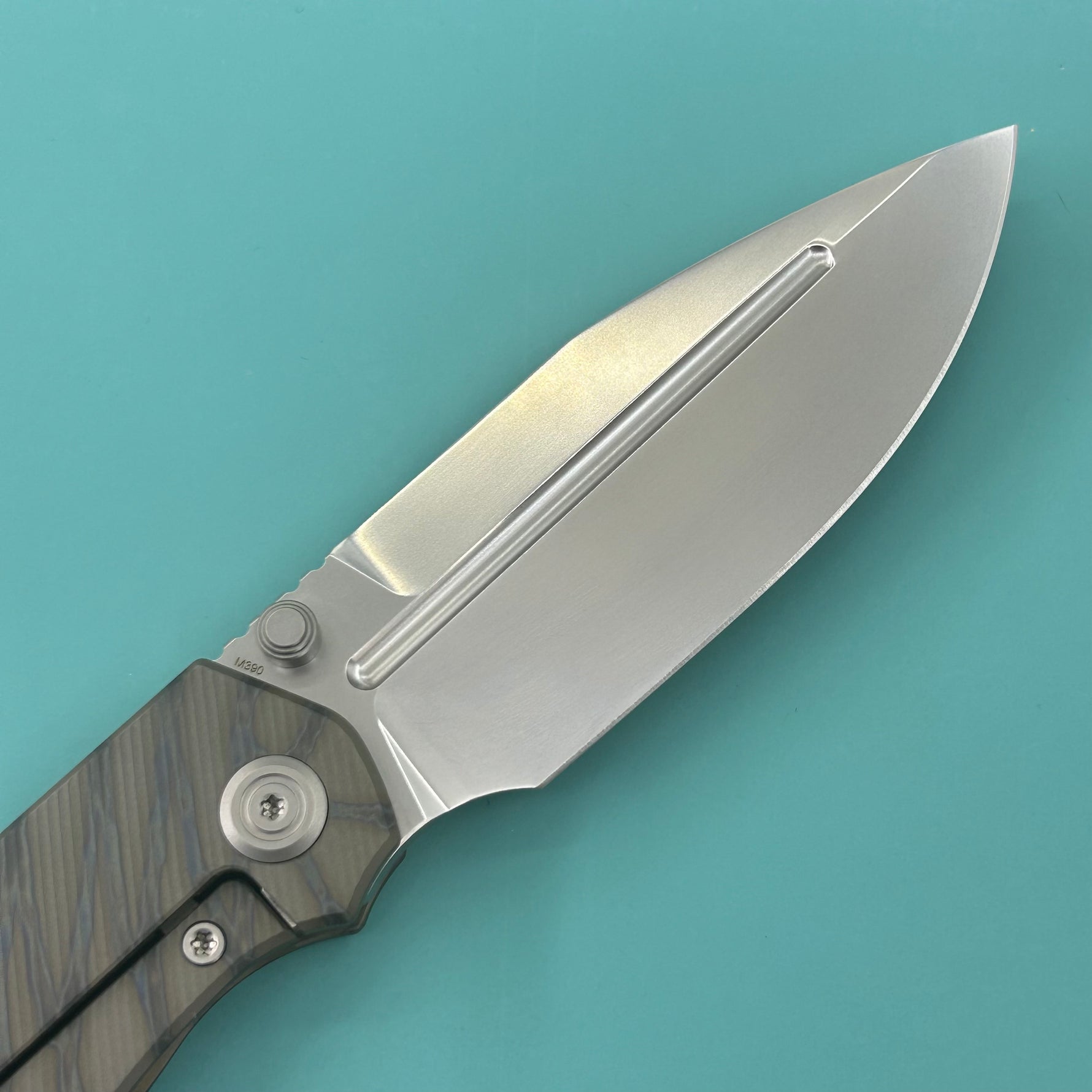 B KNIVES KB471B Albatross Tactical Folding Knife Flamed Titanium with Micro Milling 3.74" Silver Beadblast M390