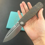 B KNIVES KB471B Albatross Tactical Folding Knife Flamed Titanium with Micro Milling 3.74" Silver Beadblast M390