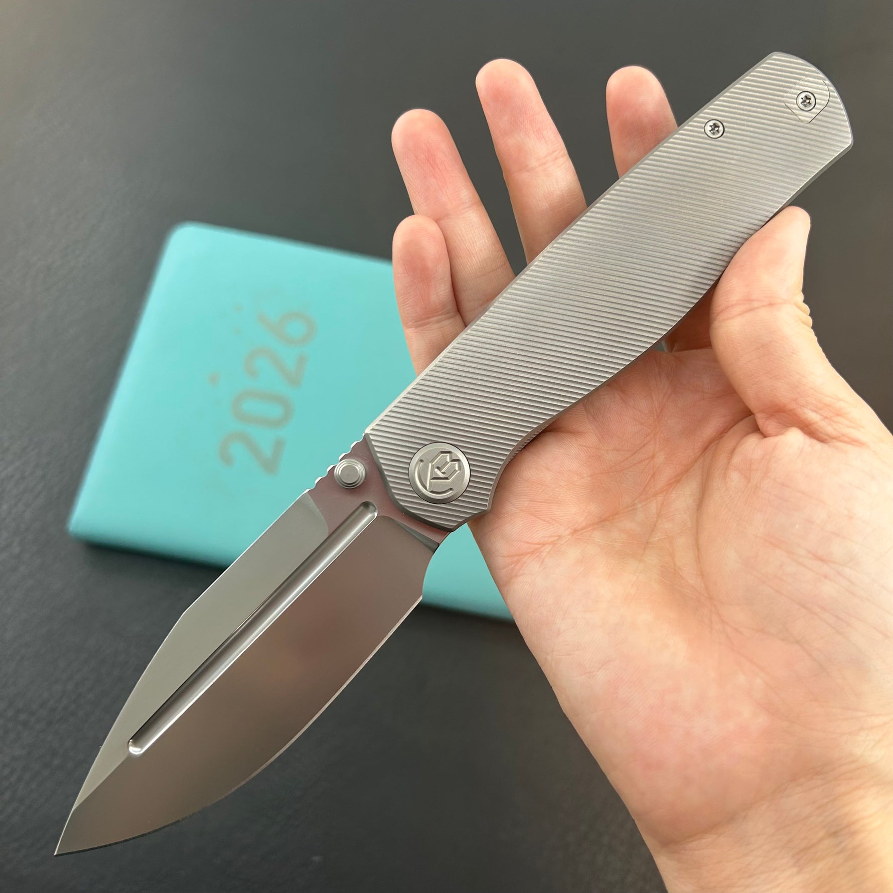 KB KNIVES KB471A Albatross Tactical Folding Knife Gray Titanium with Micro Milling 3.74" Silver Beadblast M390