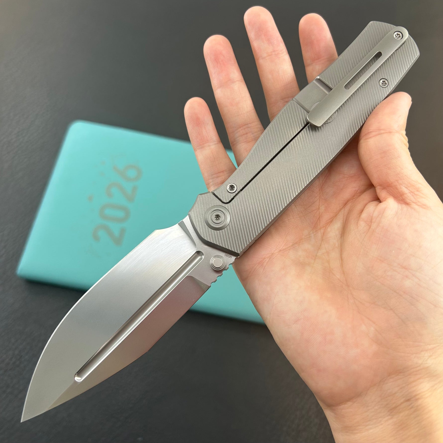 KB KNIVES KB471A Albatross Tactical Folding Knife Gray Titanium with Micro Milling 3.74" Silver Beadblast M390