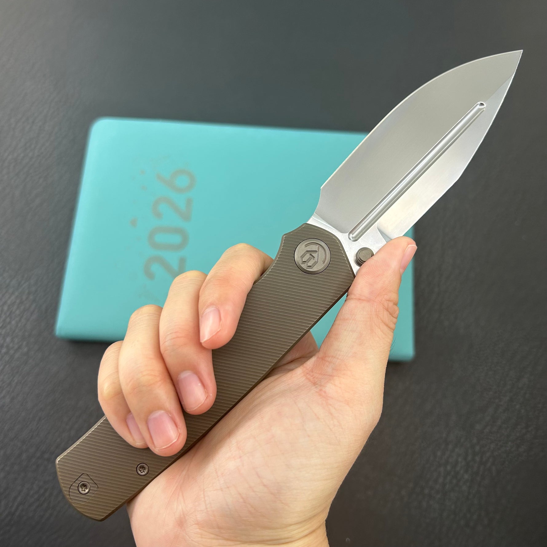 KB KNIVES KB471C Albatross Tactical Folding Knife Bronze Titanium with Micro Milling 3.74" Silver Beadblast M390