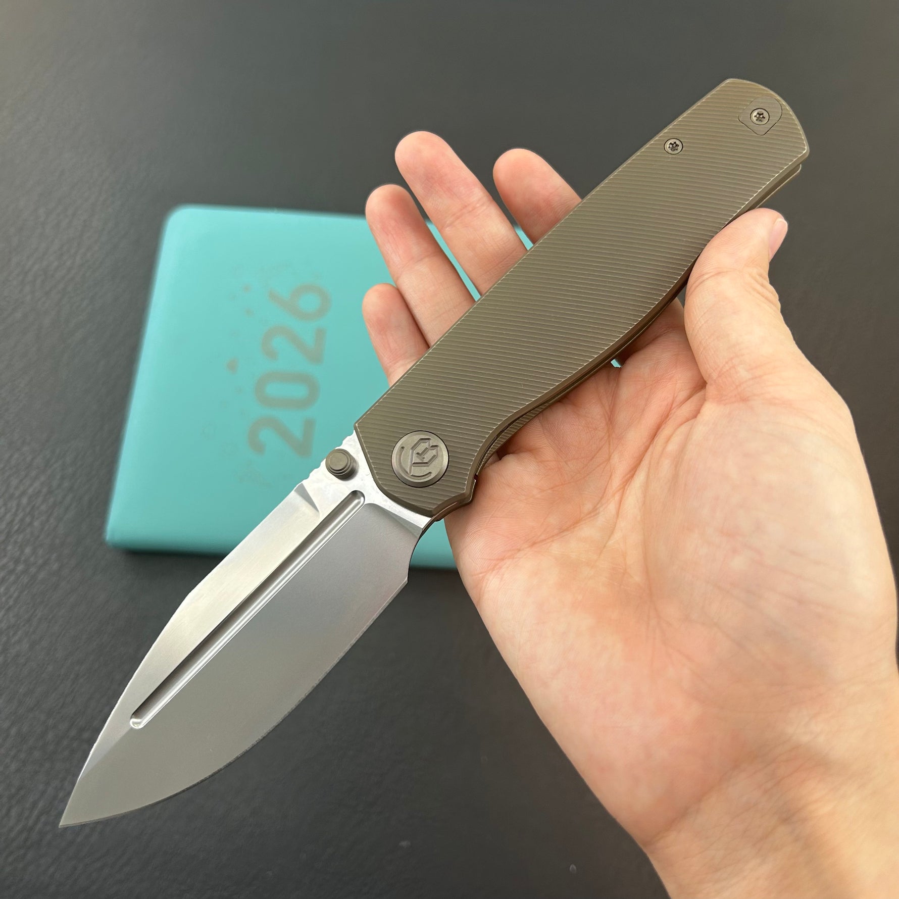 KB KNIVES KB471C Albatross Tactical Folding Knife Bronze Titanium with Micro Milling 3.74" Silver Beadblast M390