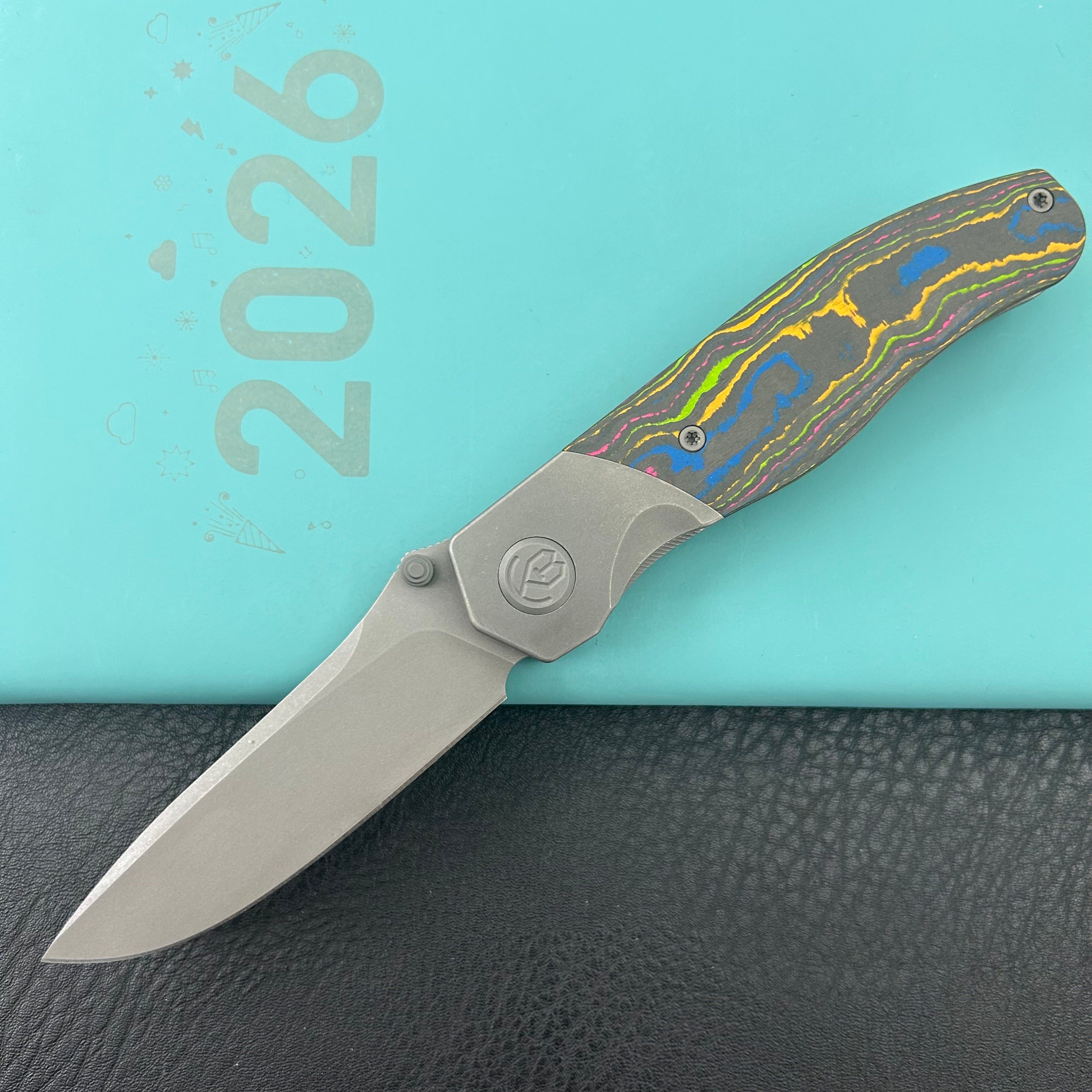 KB KNIVES KB266B Velvet Snake Folding Knife Darkwash Titanium with 80's Camo Carbon inlay Handle 3.35'' Darkwash M390 Blade