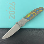 KB KNIVES KB266B Velvet Snake Folding Knife Darkwash Titanium with 80's Camo Carbon inlay Handle 3.35'' Darkwash M390 Blade