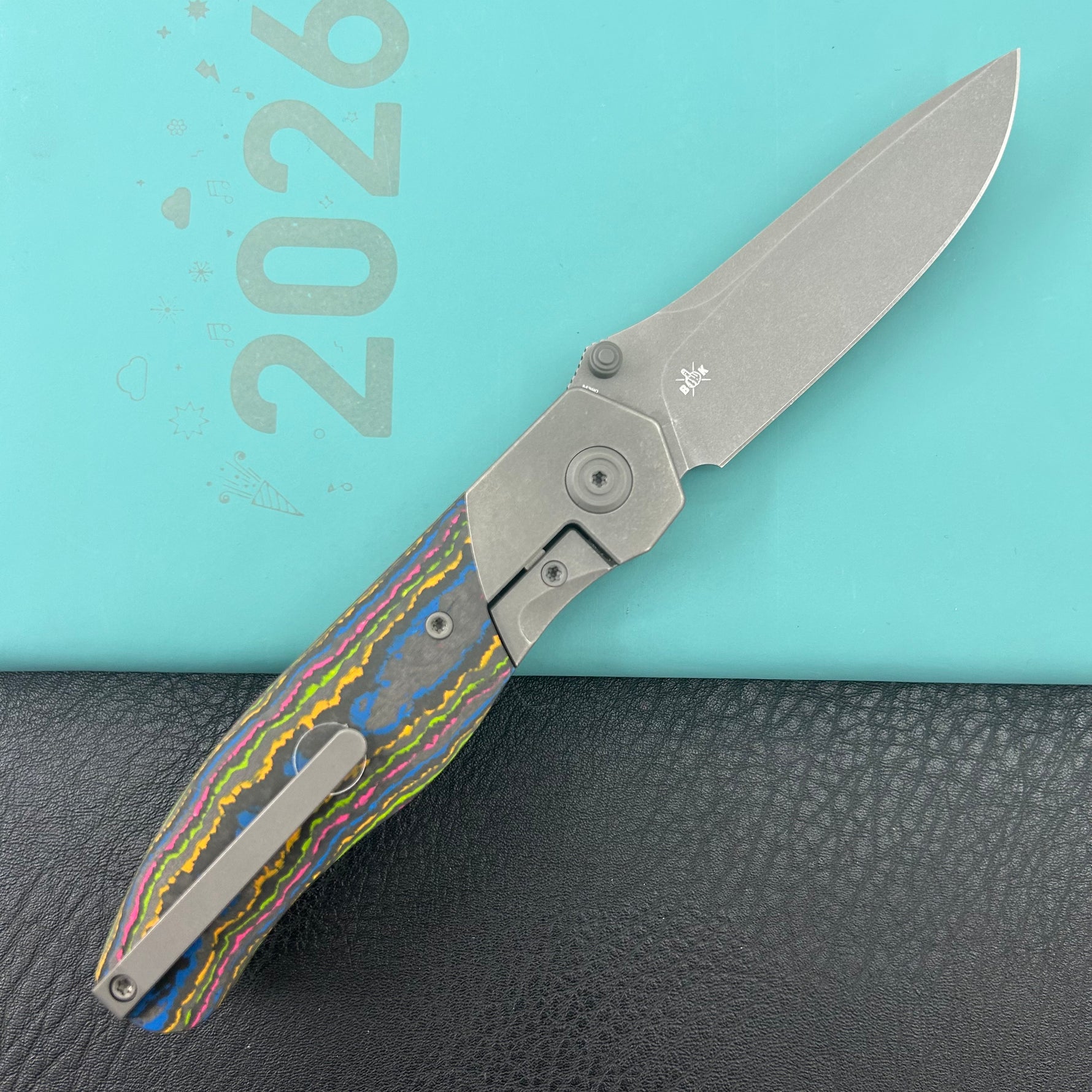 KB KNIVES KB266B Velvet Snake Folding Knife Darkwash Titanium with 80's Camo Carbon inlay Handle 3.35'' Darkwash M390 Blade