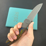 KB KNIVES KB266B Velvet Snake Folding Knife Darkwash Titanium with 80's Camo Carbon inlay Handle 3.35'' Darkwash M390 Blade
