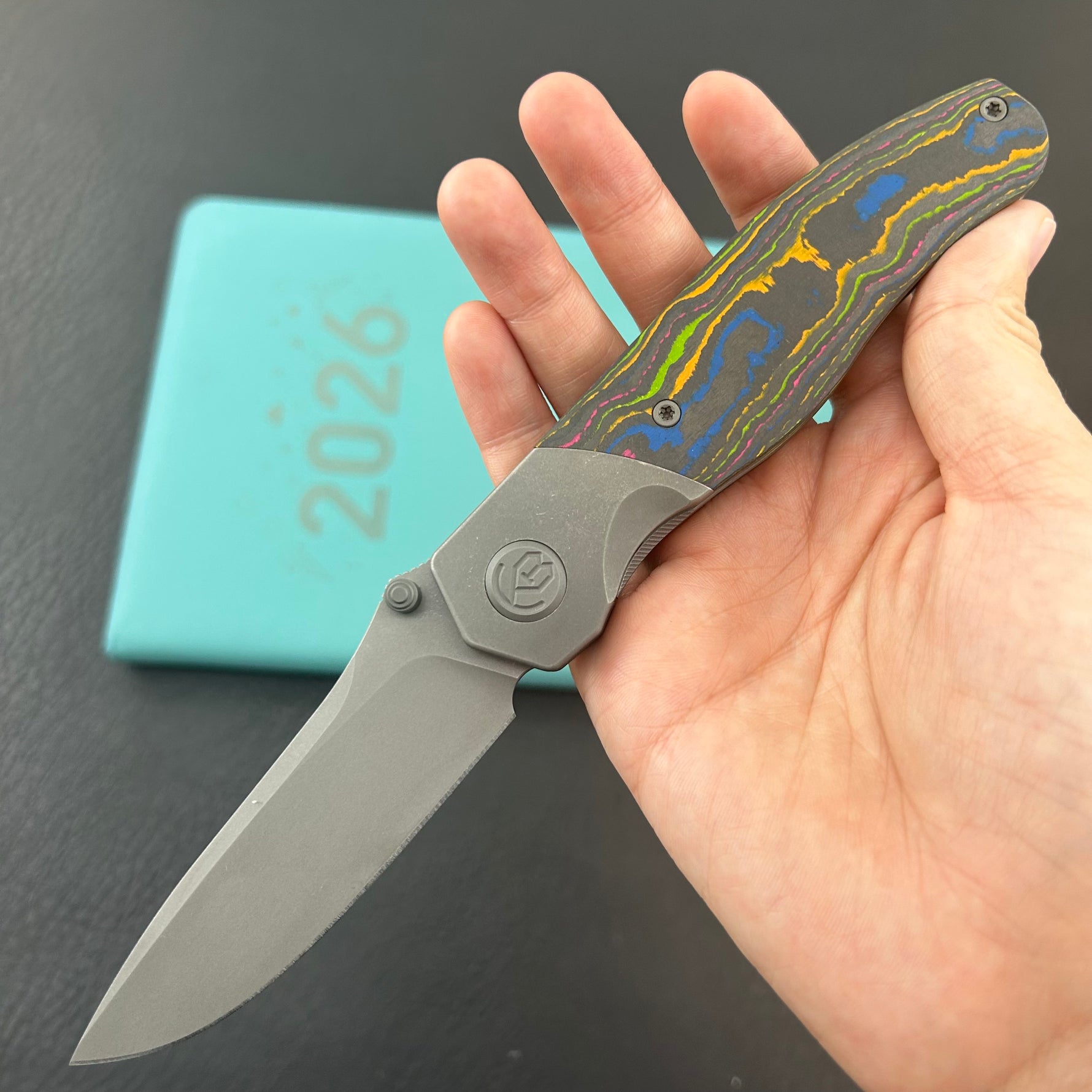 KB KNIVES KB266B Velvet Snake Folding Knife Darkwash Titanium with 80's Camo Carbon inlay Handle 3.35'' Darkwash M390 Blade