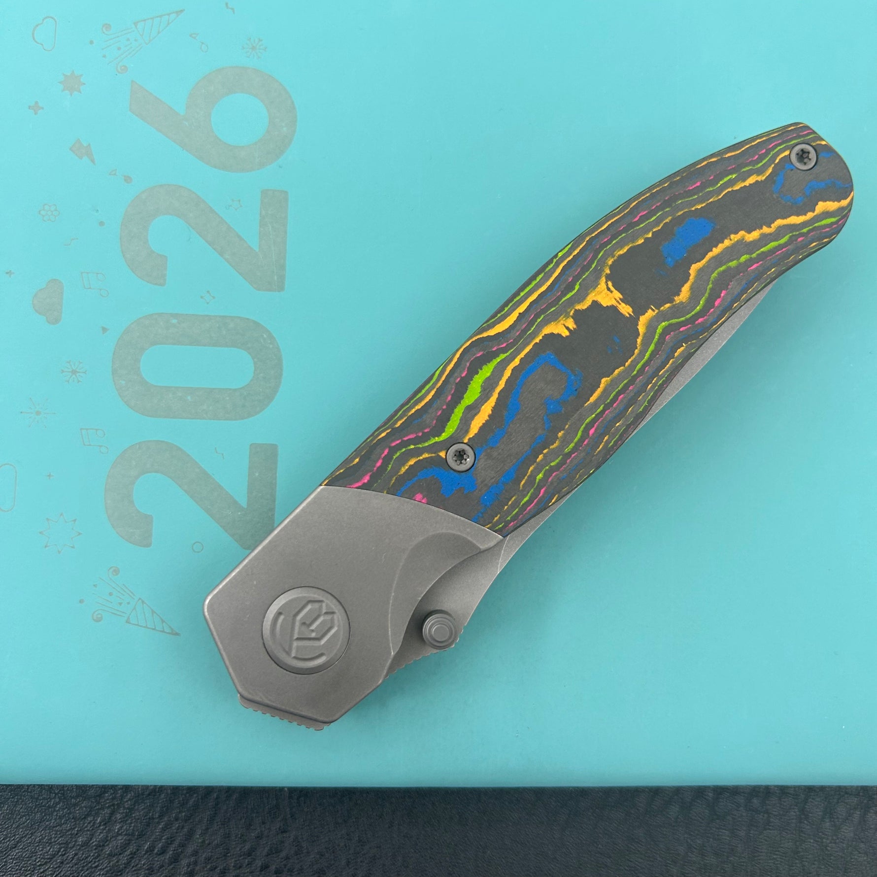 KB KNIVES KB266B Velvet Snake Folding Knife Darkwash Titanium with 80's Camo Carbon inlay Handle 3.35'' Darkwash M390 Blade