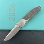 KB KNIVES KB266A Velvet Snake Folding Knife Stonewash Titanium with Watermelon Sugar Camo Carbon inlay Handle 3.35'' Stonewash M390 Blade