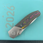 KB KNIVES KB266A Velvet Snake Folding Knife Stonewash Titanium with Watermelon Sugar Camo Carbon inlay Handle 3.35'' Stonewash M390 Blade