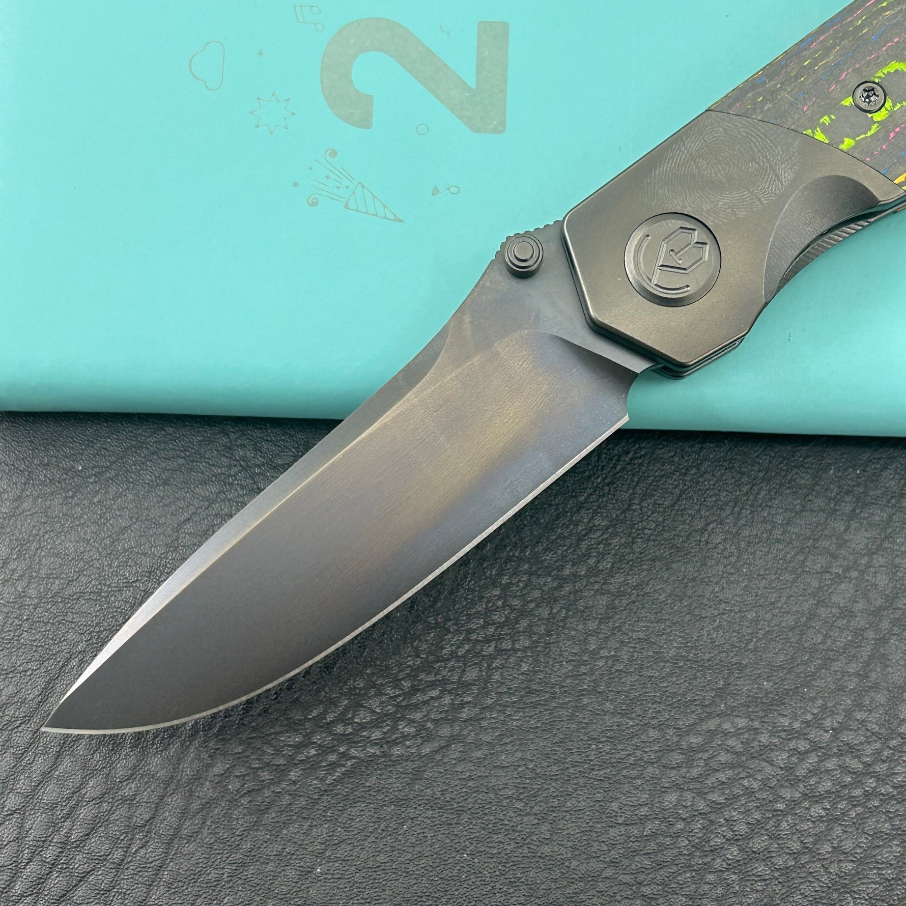 KB KNIVES KB266C Velvet Snake Folding Knife Regular DLC Titanium with Watermelon Sugar Camo Carbon inlay Handle 3.35'' Regular DLC M390 Blade