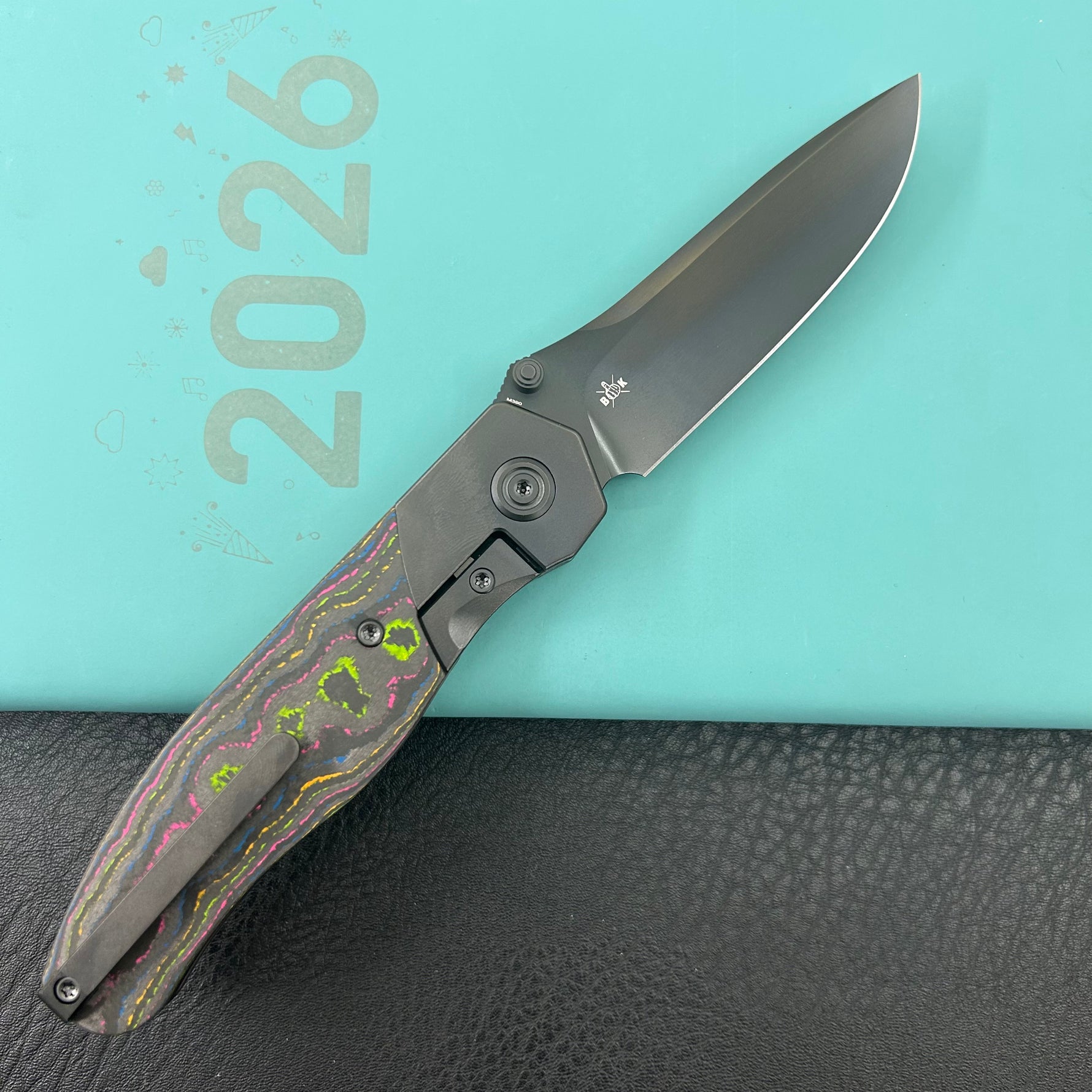KB KNIVES KB266C Velvet Snake Folding Knife Regular DLC Titanium with Watermelon Sugar Camo Carbon inlay Handle 3.35'' Regular DLC M390 Blade