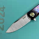KUBEY KB359  NEO Flipper Folding Pocket Knife Flame Titanium Custom Titanium Mayhem Finish Handle  2.99" Belt Satin S35VN Blade