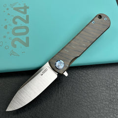 KUBEY KB359B NEO Flipper Folding Pocket Knife Flame Titanium Handle 2.99" Belt Satin S35VN Blade