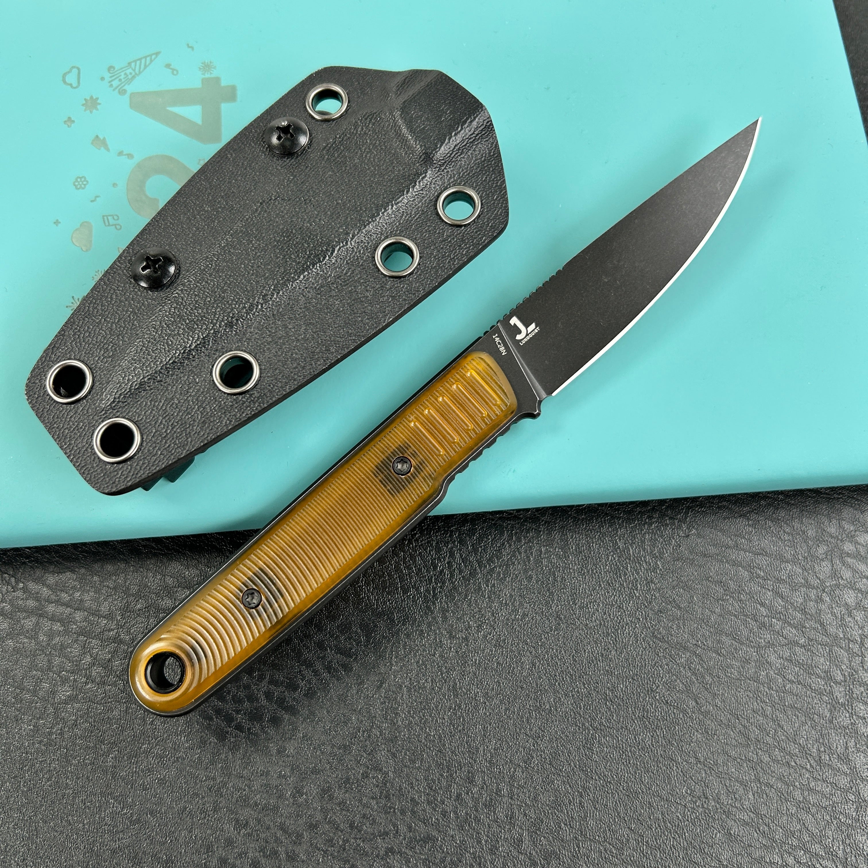 KUBEY KU356  JL Drop Point Fixie Every Day Carry Fixed Blade Knife Ultem 3.11'' Drop Point Blackwash 14C28N