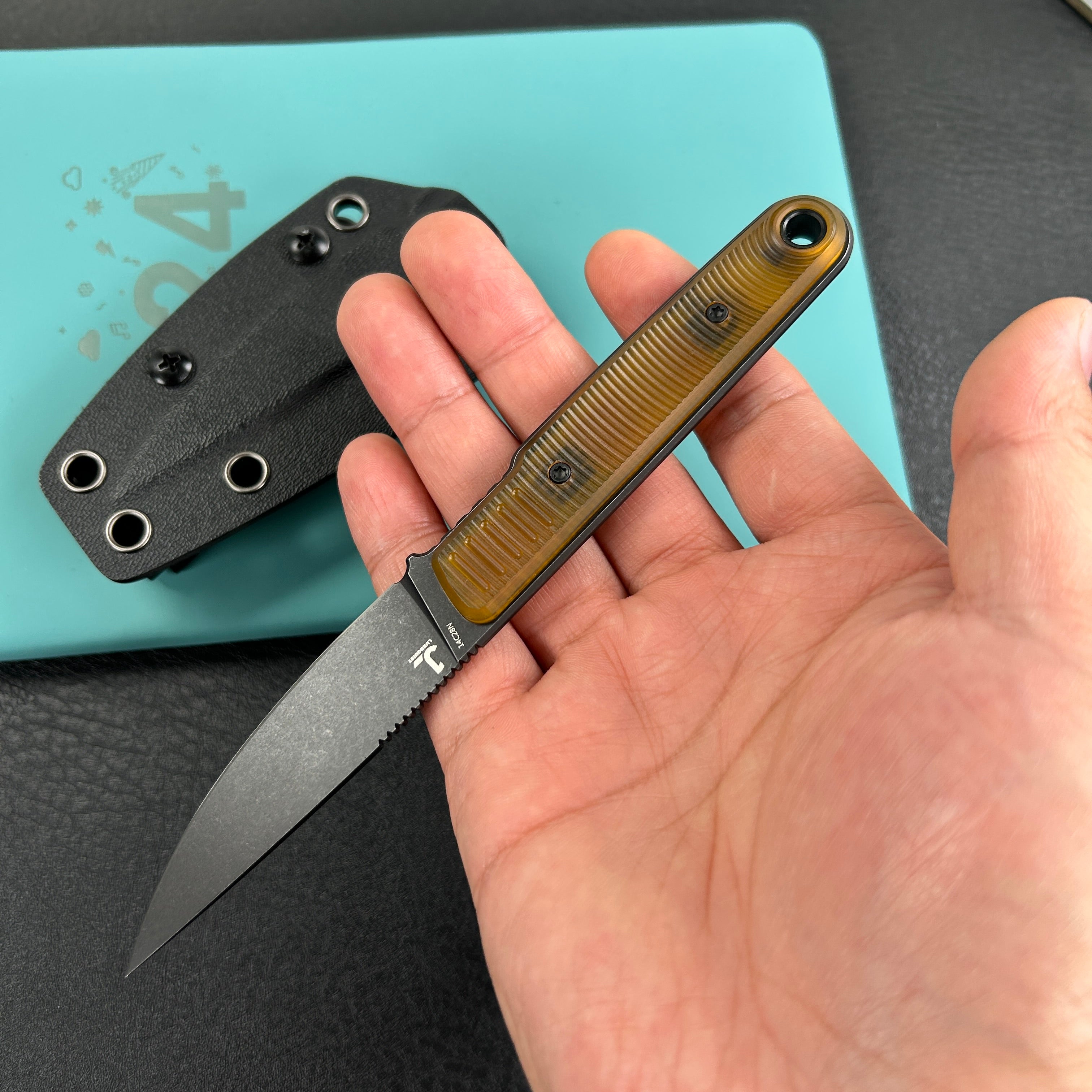 KUBEY KU356  JL Drop Point Fixie Every Day Carry Fixed Blade Knife Ultem 3.11'' Drop Point Blackwash 14C28N