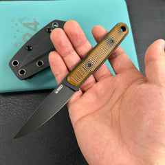 KUBEY KU356  JL Drop Point Fixie Every Day Carry Fixed Blade Knife Ultem 3.11'' Drop Point Blackwash 14C28N