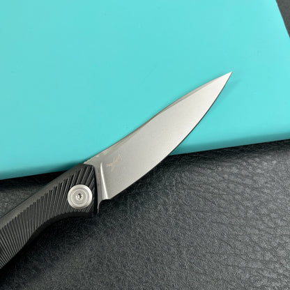 KUBEY KB2103B Pike Liner Lock Folding Knife black 6AL4V Titanium Handle 2.87" Sand Blasted  CPM-20CV