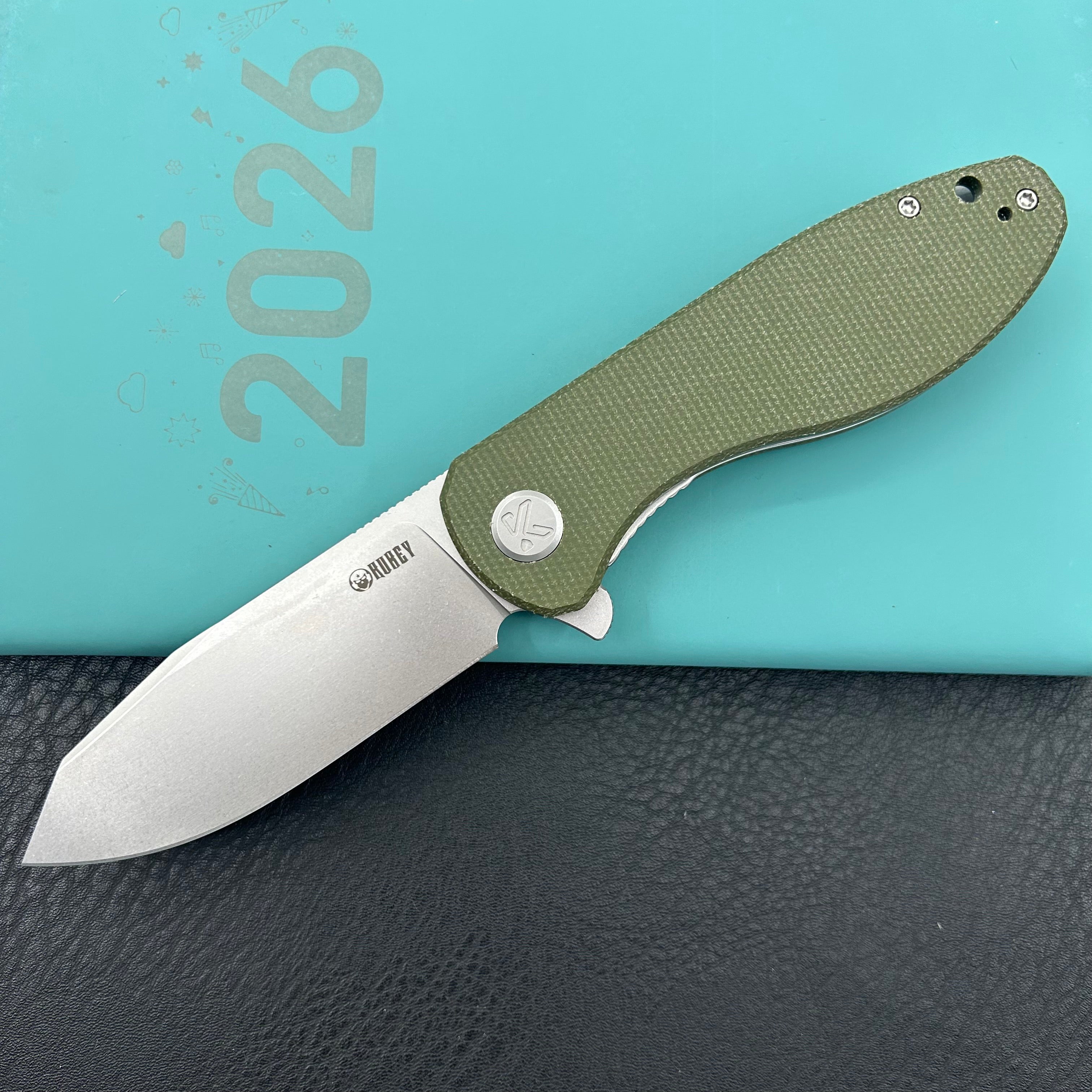 KUBEY Knife KU358R Master Chief Linerlock Green Micarta  14C28N Folding Knife