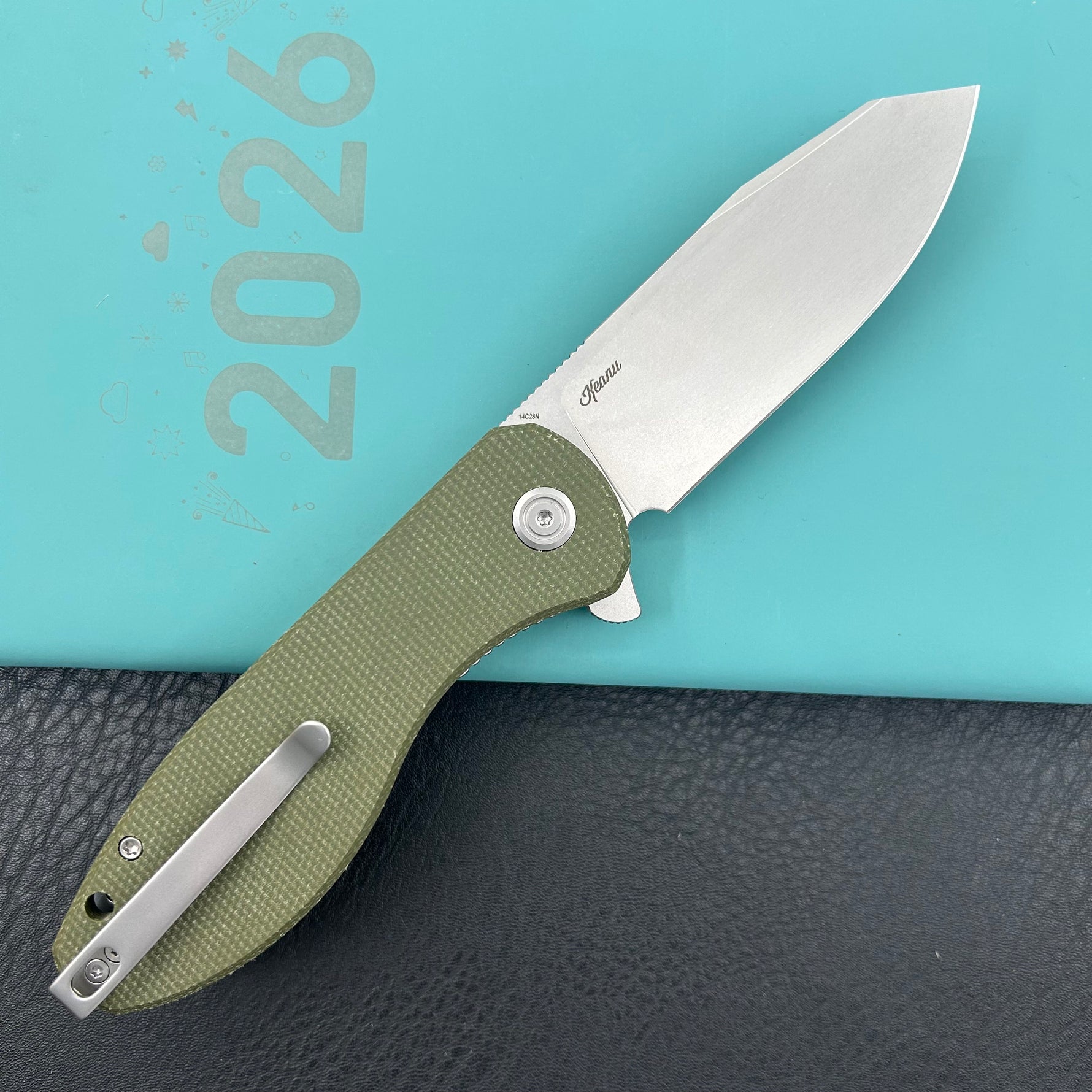 KUBEY Knife KU358R Master Chief Linerlock Green Micarta  14C28N Folding Knife