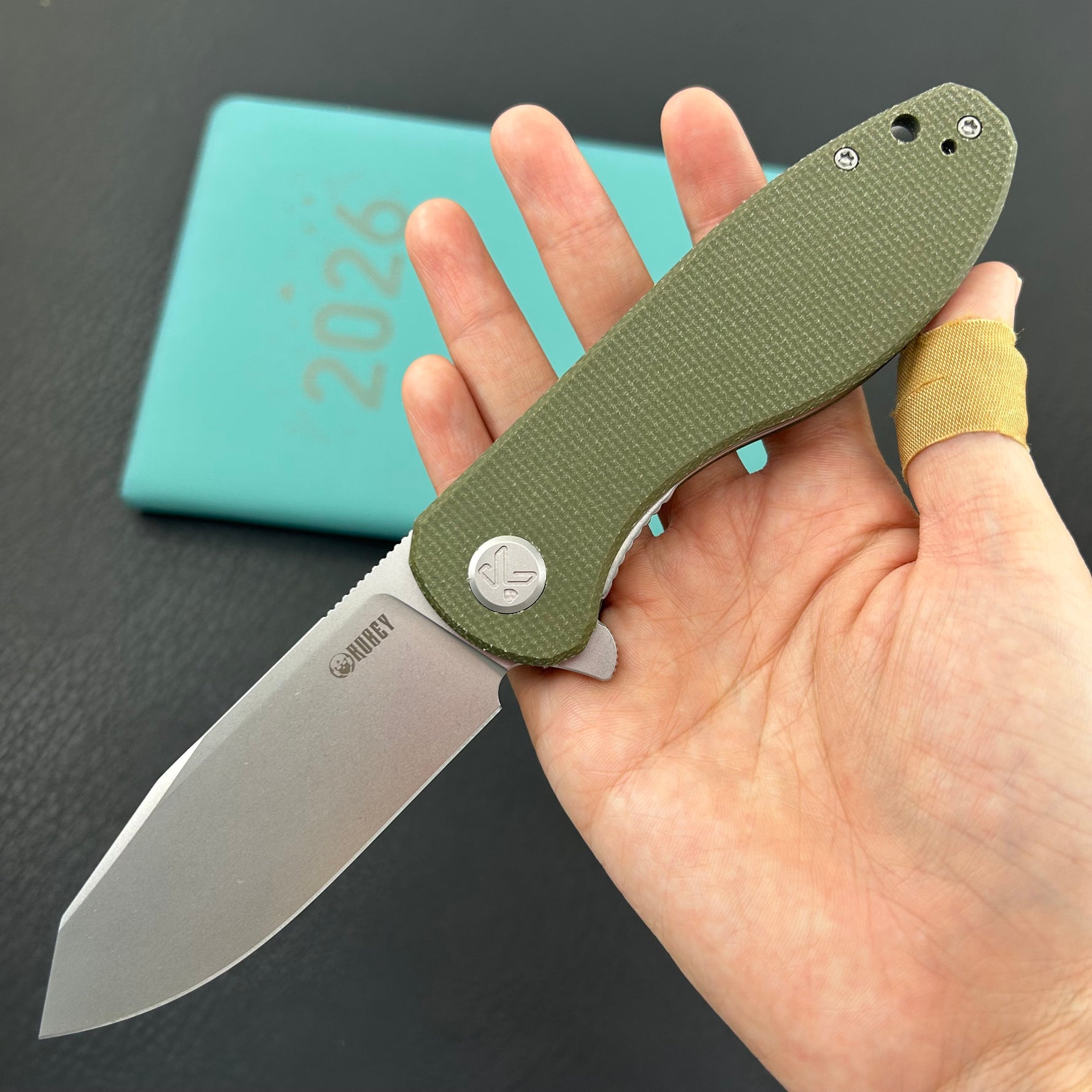 KUBEY Knife KU358R Master Chief Linerlock Green Micarta  14C28N Folding Knife