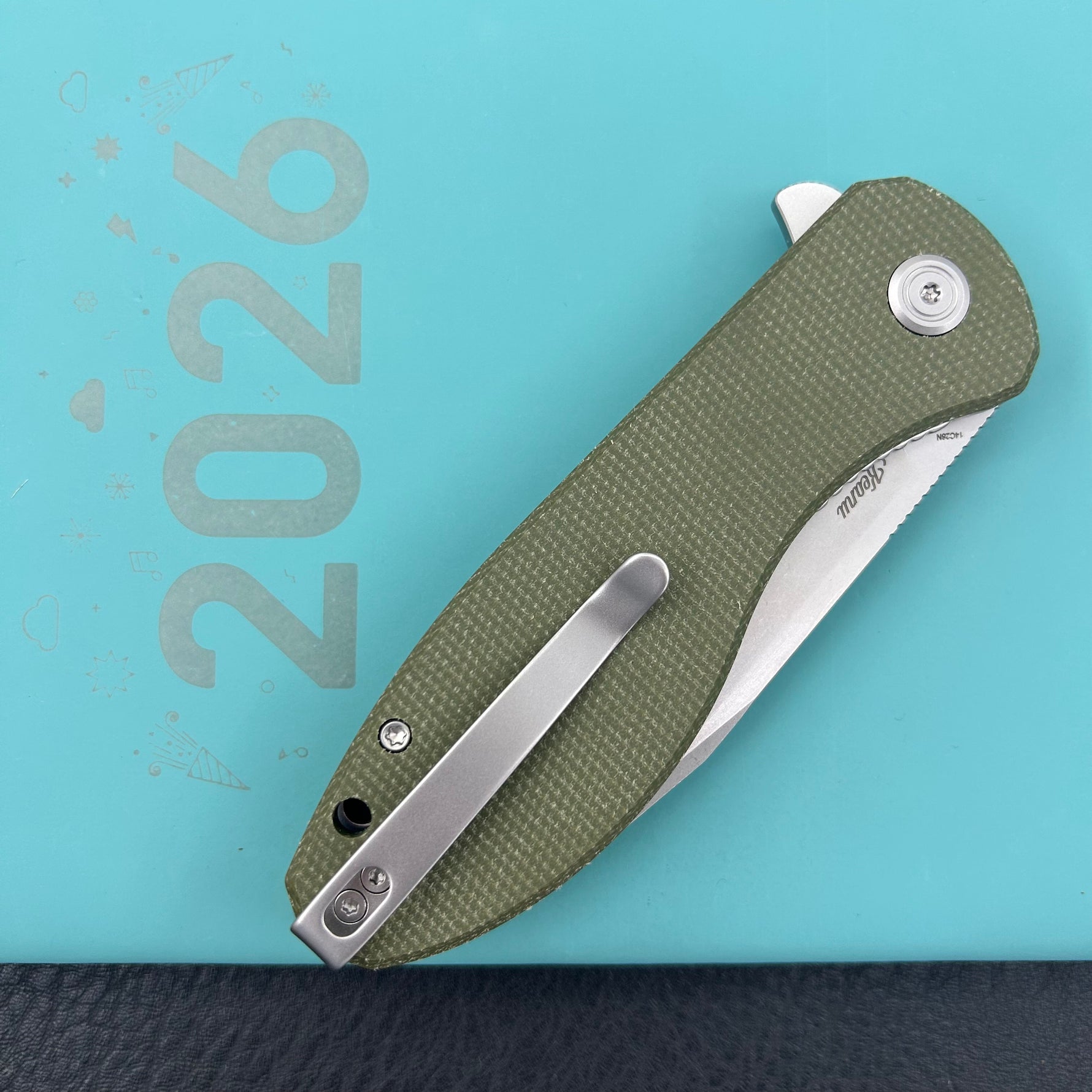 KUBEY Knife KU358R Master Chief Linerlock Green Micarta  14C28N Folding Knife