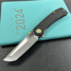 KUBEY KB294C Interflow Tactical Folding Knife Flipper Folder Black Titanium Handle 3.50" Belt Satin Bohler M390 Blade