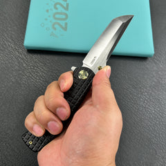 KUBEY KB294C Interflow Tactical Folding Knife Flipper Folder Black Titanium Handle 3.50" Belt Satin Bohler M390 Blade