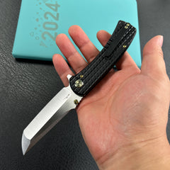 KUBEY KB294C Interflow Tactical Folding Knife Flipper Folder Black Titanium Handle 3.50" Belt Satin Bohler M390 Blade