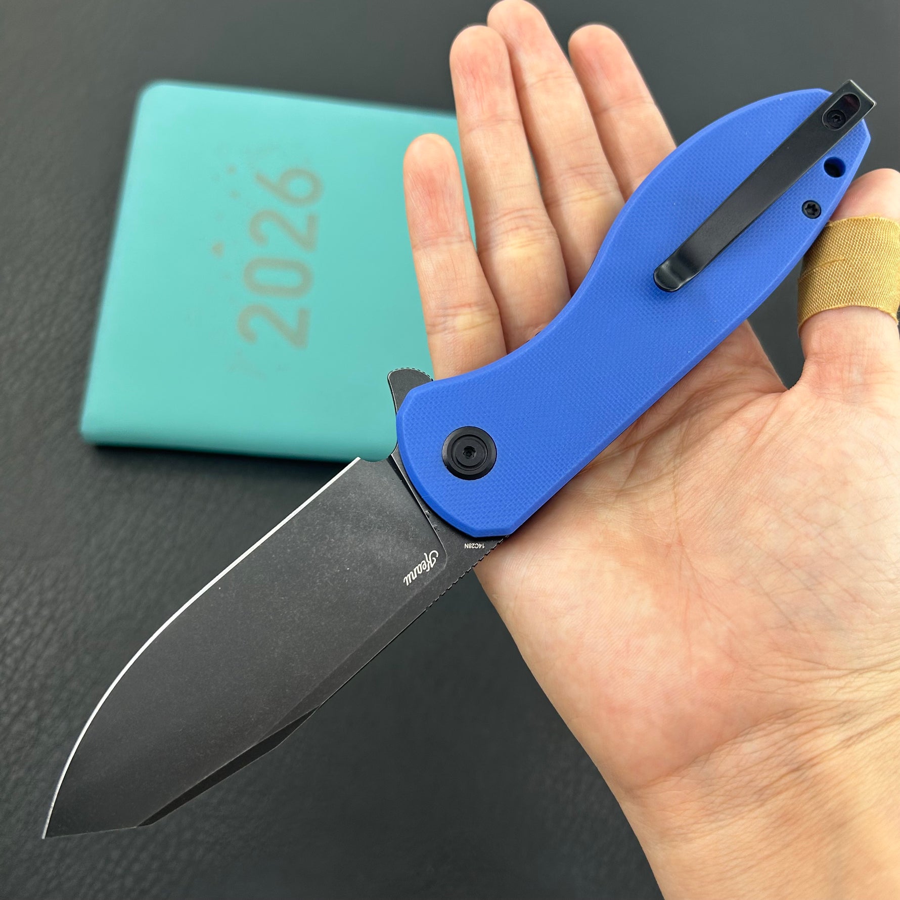 KUBEY Knife KU358P Master Chief Linerlock Black Blue  14C28N Folding Knife