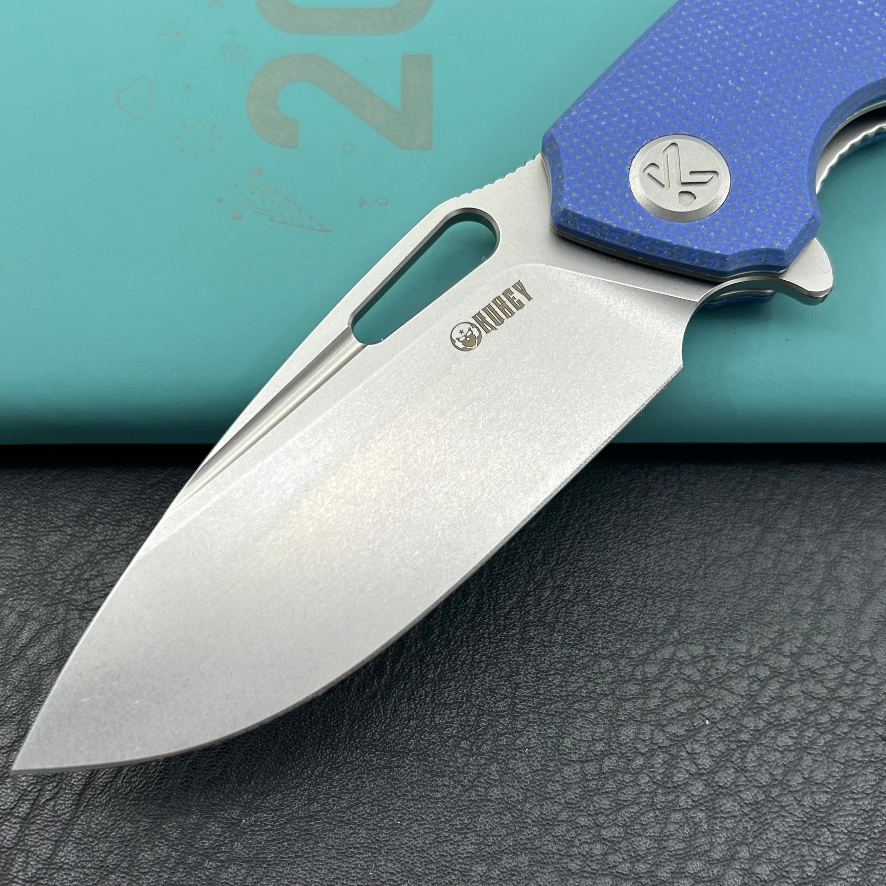 KUBEY  Knife KU322-1A Tityus Linerlock Blue Micarta  14C28N Folding Knife