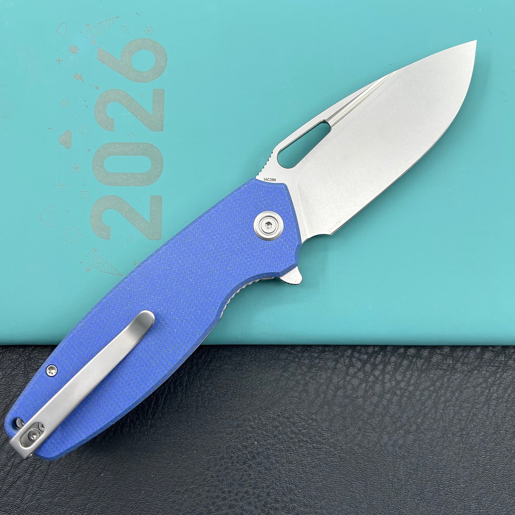 KUBEY  Knife KU322-1A Tityus Linerlock Blue Micarta  14C28N Folding Knife